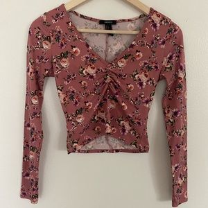 Forever 21 • Pink Floral Long Sleeve Crop Top